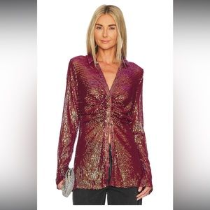 FREE PEOPLE/ Sequin Shirtee in Dark Rhubarb